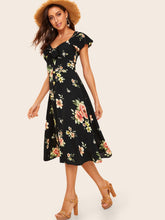 Load image into Gallery viewer, 40s Knot Front Flower Print Dress