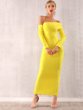 Load image into Gallery viewer, Adyce Neon Yellow Off Shoulder Bodycon Dress