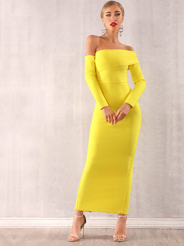 Adyce Neon Yellow Off Shoulder Bodycon Dress