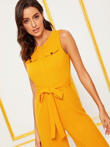 Zip Front Belted Wide Leg Jumpsuit