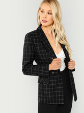 Load image into Gallery viewer, Double Breasted Notched Neck Plaid Blazer