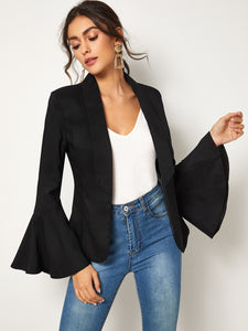 Flounce Sleeve Shawl Collar Blazer