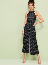 Load image into Gallery viewer, Polka Dot Belted Wide Leg Halter Jumpsuit