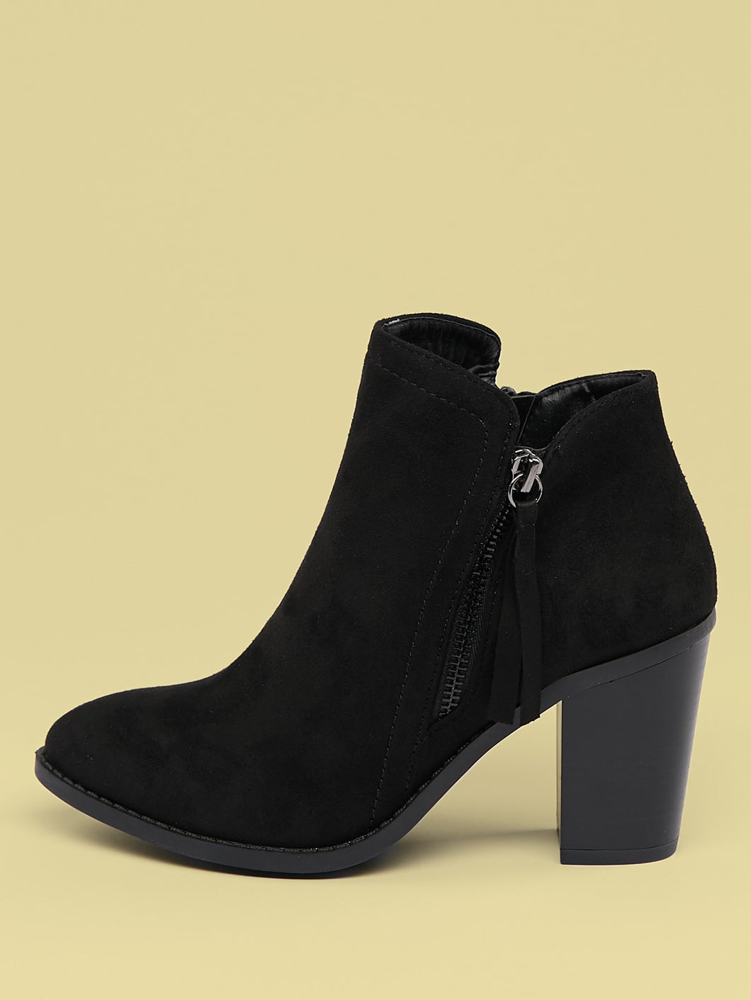 Almond Toe High Shaft Block Heel Ankle Boots