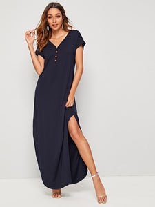 Buttoned Front Curved Hem Tee Dress