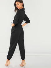 Load image into Gallery viewer, Zip Up Pocket Front Elastic Waist Jumpsuit