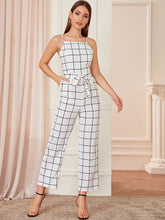 Load image into Gallery viewer, Grid Print Belted Cami Jumpsuit