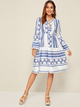 Load image into Gallery viewer, Aztec Print Notch Neck A-line Dress