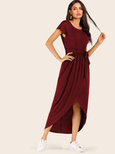 Load image into Gallery viewer, Belted Tulip Hem Solid Wrap Dress