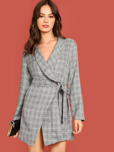 Shawl Collar Self Tie Wrap Plaid Coat