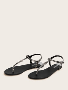 Snakeskin Toe Post Ankle Strap Sandals