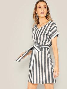 Block Striped Belt Dress