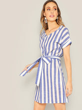 Load image into Gallery viewer, Block Striped Belt Dress