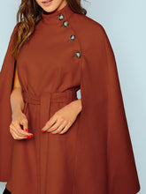 Load image into Gallery viewer, Button Front Self Belted Cape Coat