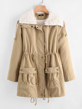 Load image into Gallery viewer, Fleece Lined Pocket Front Drawstring Parka Coat