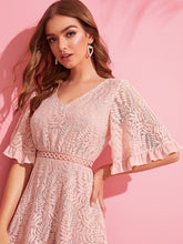 Load image into Gallery viewer, Bell Sleeve Ruffle  Trim Lace Dress