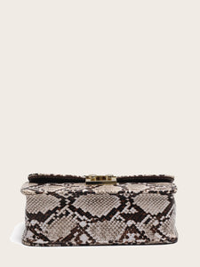 Snakeskin Print Flap Chain Bag