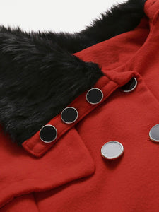 Contrast Faux Fur Collar Double Layered Hem Coat