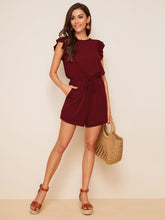 Load image into Gallery viewer, Drawstring Waist Split Back Ruffle Armhole Romper