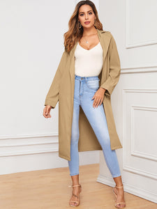 Lapel Collar Self Tie Trench Coat