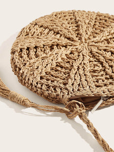 Tassel Detail Round Straw Crossbody Bag