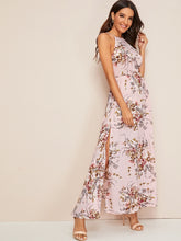 Load image into Gallery viewer, Botanical Print Tie Back High Split Halter Dress