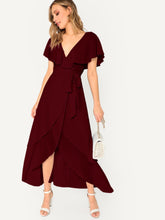 Load image into Gallery viewer, Self Belted Surplice Wrap Cape Dress