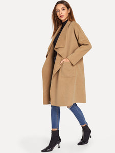 Drop Shoulder Drape Collar Wrap Coat