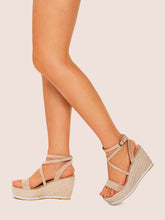 Load image into Gallery viewer, Suede Open Toe Ankle Strap Wedges