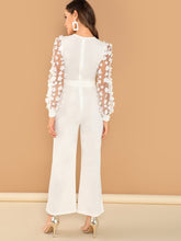 Load image into Gallery viewer, 3D Applique Sheer Sleeve Keyhole Front Jumpsuit