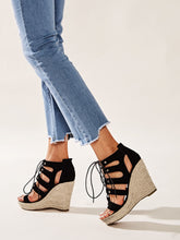 Load image into Gallery viewer, Open Toe Lace-up Front Espadrille Wedges