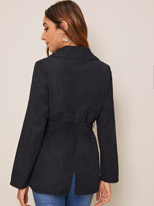 Open Front Split Back Belted Coat