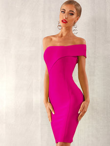 Adyce Neon Pink One Shoulder Midi Bandage Dress