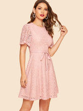 Load image into Gallery viewer, 50s Ribbon Tie Floral Lace Dress