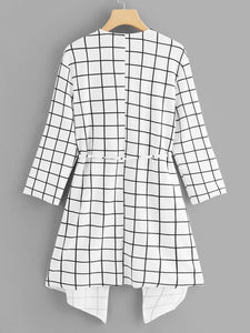 Waterfall Collar Grid Print Coat