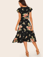 Load image into Gallery viewer, 40s Knot Front Flower Print Dress