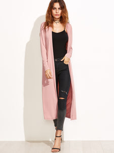 Pink Collarless Longline Duster Coat