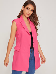 Solid Button Front Flap Pocket Vest Blazer