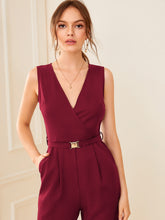 Load image into Gallery viewer, Surplice Neck Buckle Belted Slant Pocket Jumpsuit