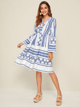 Load image into Gallery viewer, Aztec Print Notch Neck A-line Dress