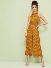 Load image into Gallery viewer, Polka Dot Belted Wide Leg Halter Jumpsuit