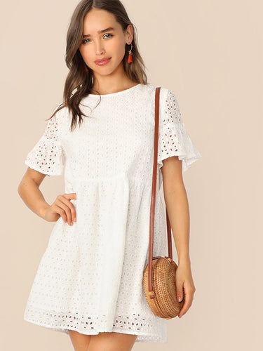 Flounce Sleeve Solid Schiffy Dress