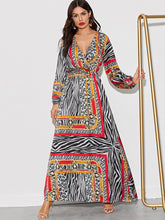 Load image into Gallery viewer, Animal Scarf Print Surplice Neck Maxi Dress