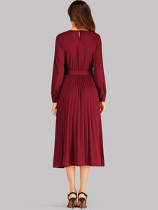 Self Tie Pleated Midi Dress