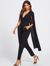 Load image into Gallery viewer, Cape Sleeve Surplice Wrap Tailored Jumpsuit