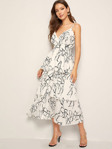 Abstract Print Tiered Layer Cami Dress