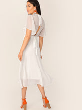 Load image into Gallery viewer, Mock-neck Knot Back Sheer Panel Dress