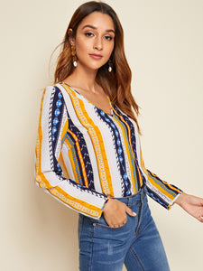 V-neck Tribal Print Top