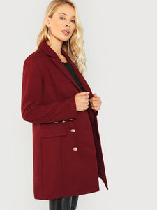 Double Breasted Notched Neck Solid Coat