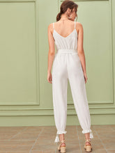 Load image into Gallery viewer, Tassel Hem Covered Button Belted Cami Jumpsuit